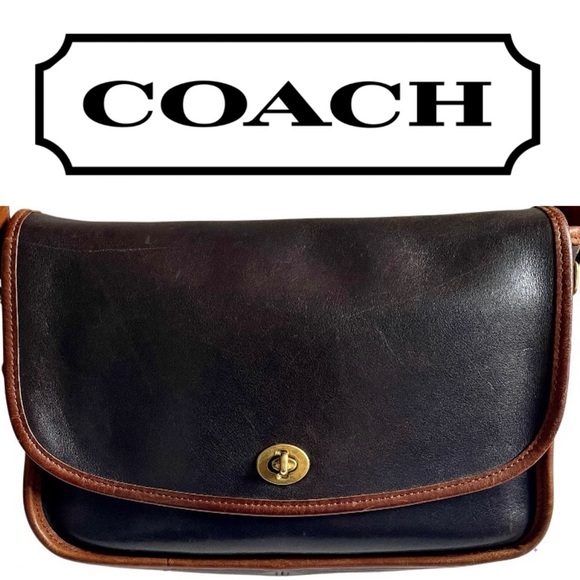 Coach Pre-Creed Spectator Bag Black Tabac Piping 80s 90s 6790 Shoulder Crossbody - Picture 1 of 10